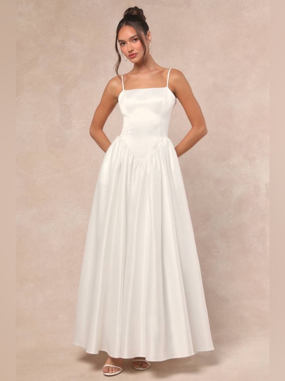 NWT Lulus Arabella White Basque Waist Maxi Dress, Size Medium - Picture 3 of 16